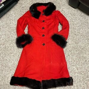 Vintage mink trimmed 100% wool coat - fur collar, cuffs and skirt hem